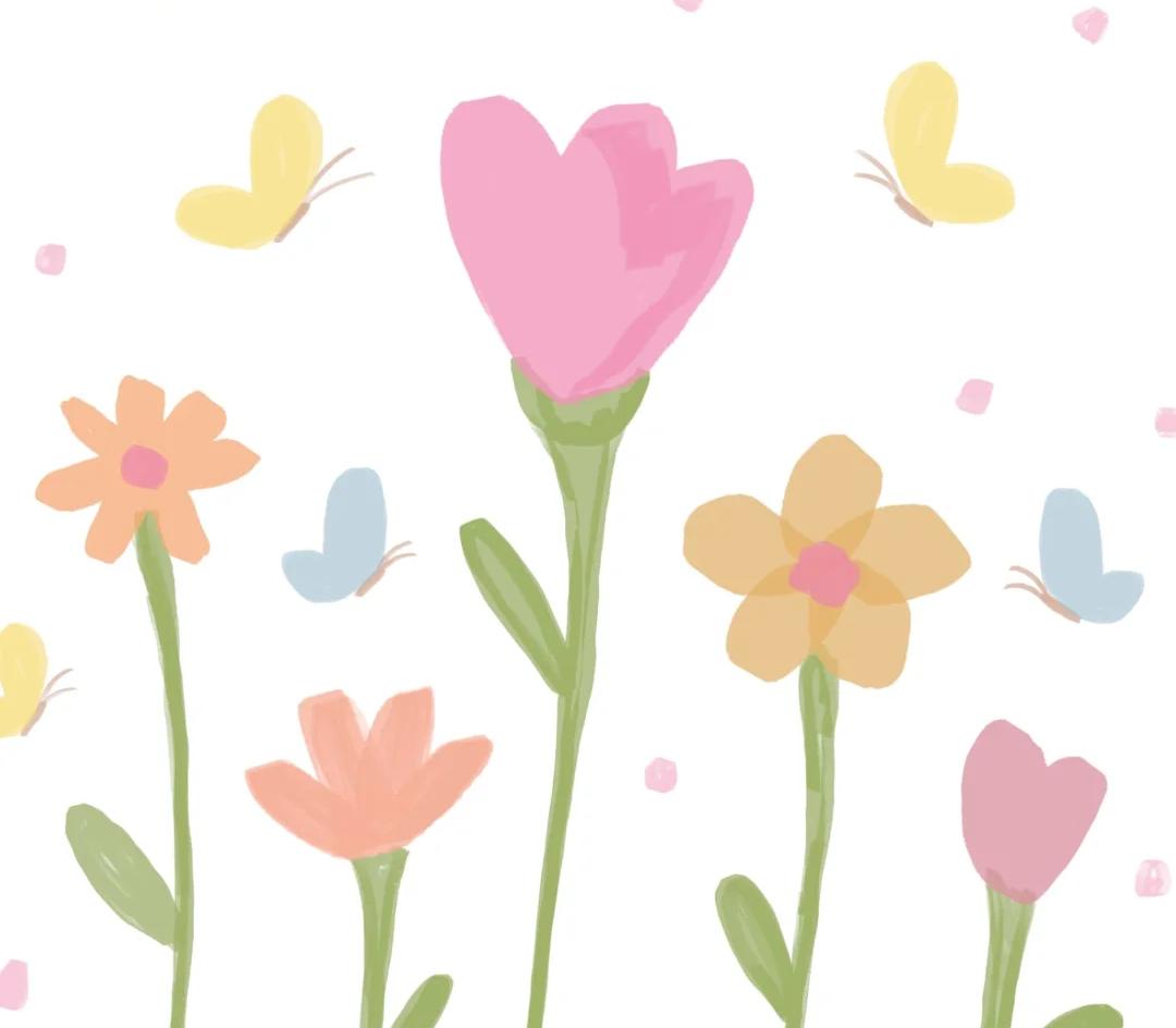 Ilustração digital de flores e borboletas em aquarela